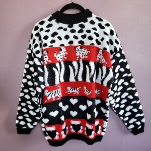 Custom Design Vintage 80s 100% Acrylic Dog Cat Teddy Bear Heart Zebra Sweater